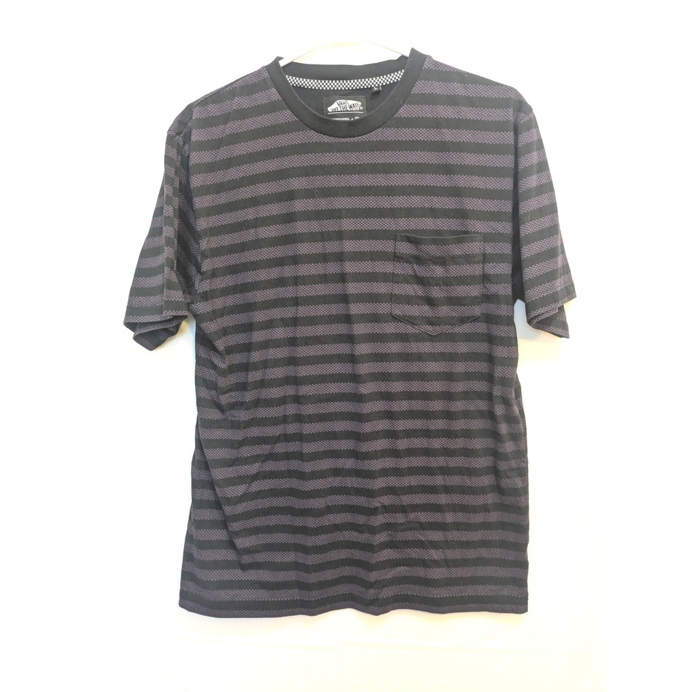 Vans‎ Men's L Black Purple Cotton Striped Crewneck Pocket Tee Short Sleeve
